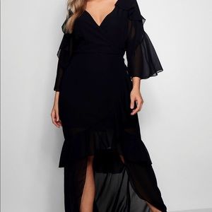 Boohoo Tiered Ruffle Chiffon Hi Lo Maxi Dress